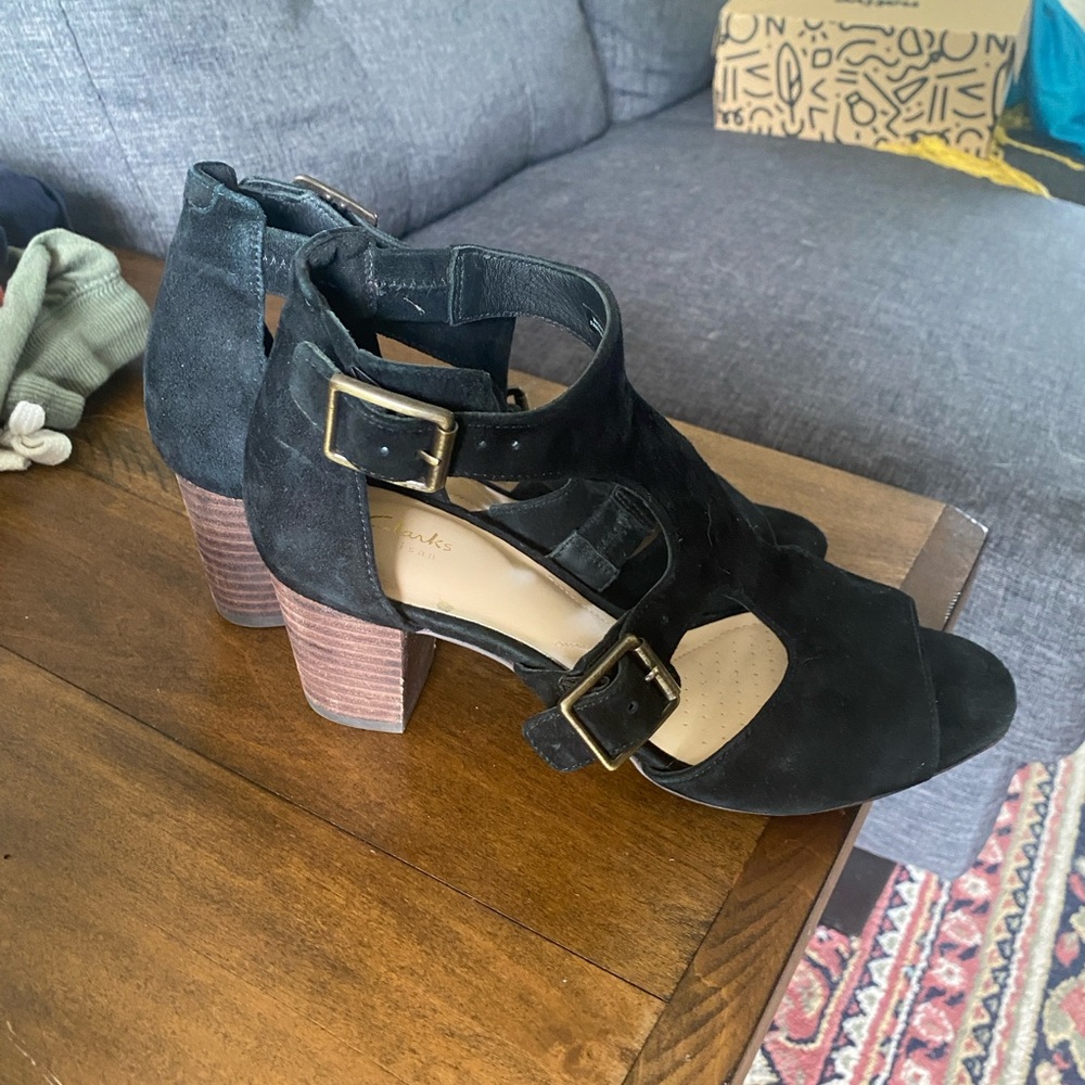 Clarks suede heeled sandals black 7 - Picture 4 of 13